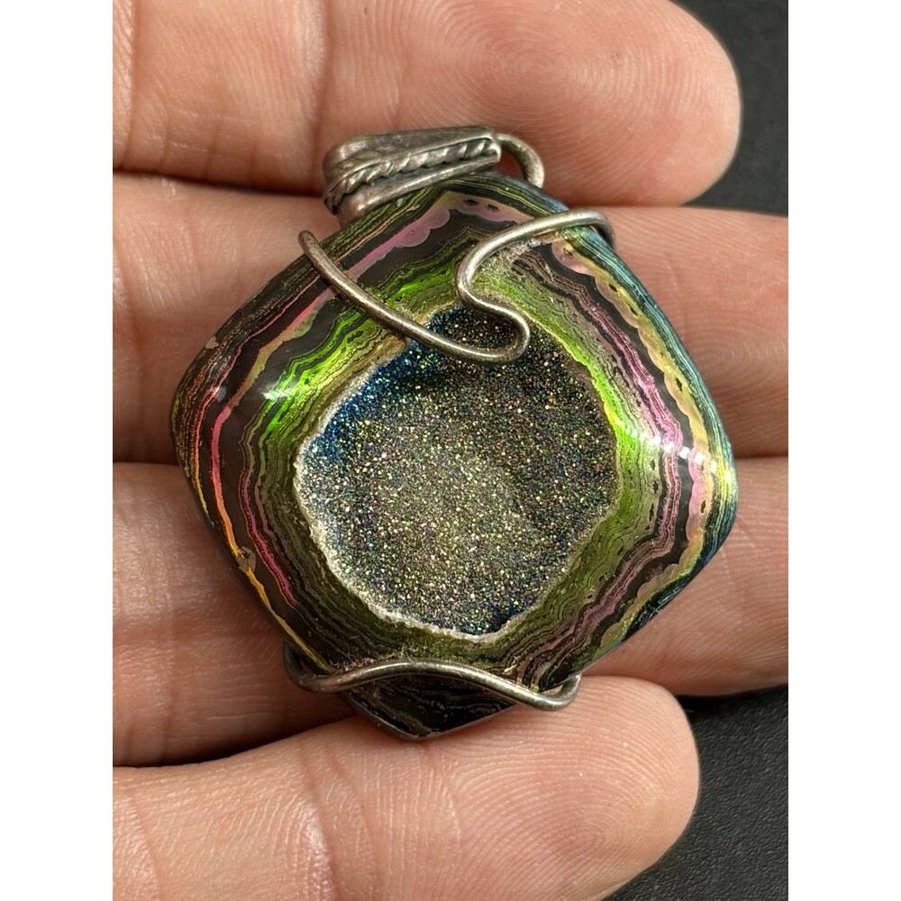 Rainbow Aura Titanium Druzy Quartz Pendant Wire Wrapped Artisan Crystal Pendant
